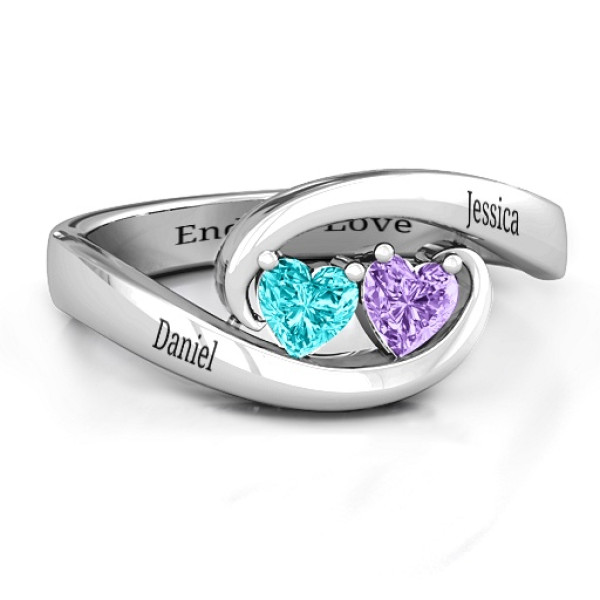 Sterling Silver Love Ring with Two Interlocking Hearts