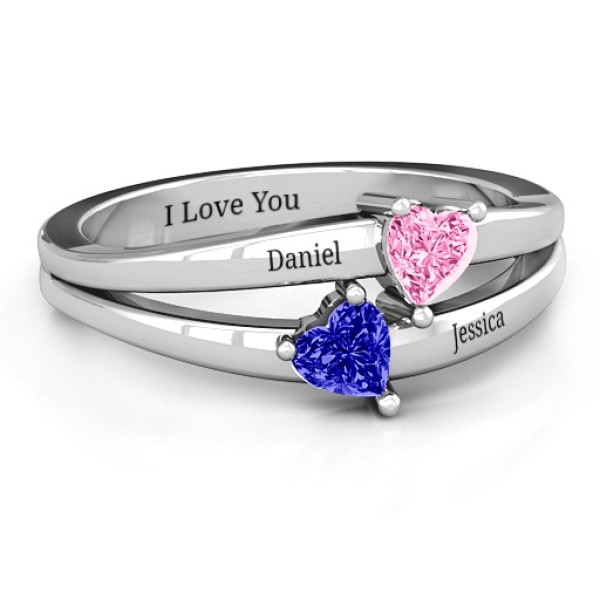 Luxury Sterling Silver Twin Heart Promise Ring