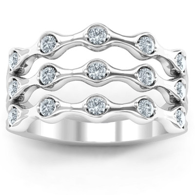 Stylish Alternating Stone Wave Ring for Women