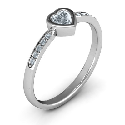 14K White Gold Bezel Set Love Ring with Small Accent Stones