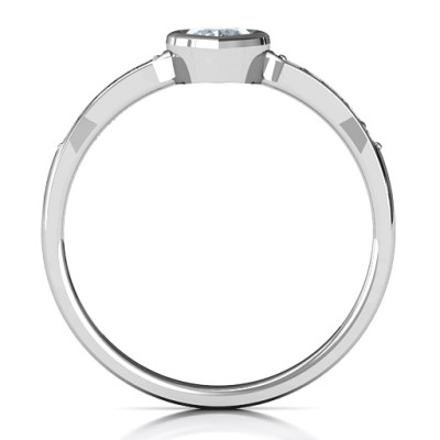 14K White Gold Bezel Set Love Ring with Small Accent Stones