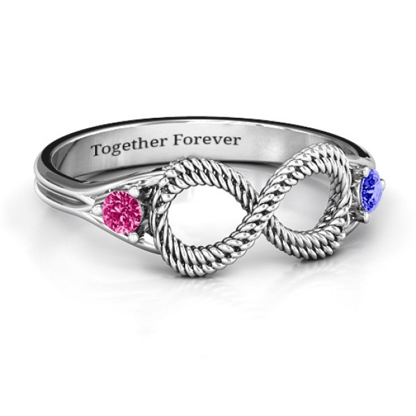 Women's Sterling Silver Braided Infinity Ring with Two Accent Stones
