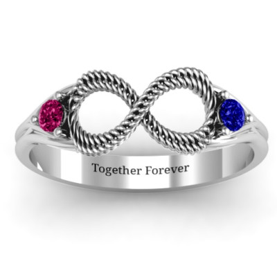 Women's Sterling Silver Braided Infinity Ring with Two Accent Stones