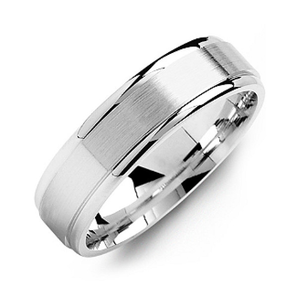 Mens Brushed Center Sterling Silver Ring with Polished Edges