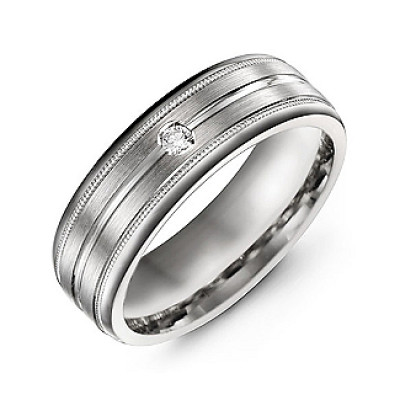 Brushed Layer Men's Ring with Milgrain Edges - By The Name Necklace;