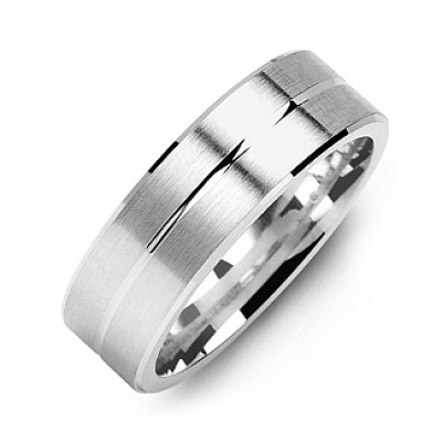 Men's Brushed Ring with Beveled Edges and Lined Center