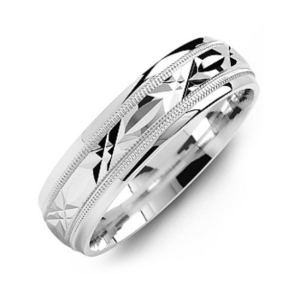 Mens Classic Ring with Diamond Cut Design