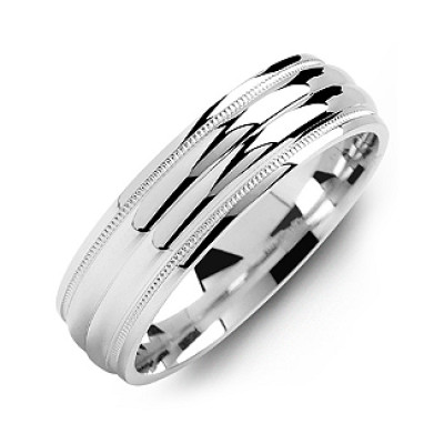 Two-Line Mens Milgrain Ring with Classic Design