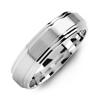 Mens Classic Two-Line Engraved Ring with Milled Brush Finish