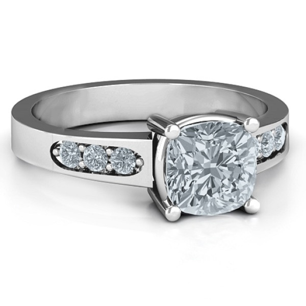 Cushion Cut Solitaire Ring with Diamond Accents