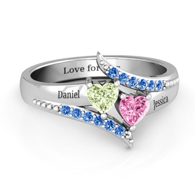 Diagonal Dream Ring With Heart Stones  - By The Name Necklace;