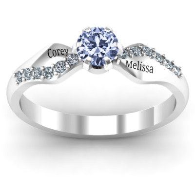 Sterling Silver Women's Dimpled Solitaire with Accent Ring