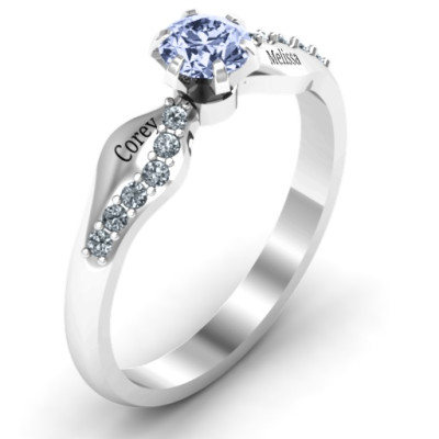 Sterling Silver Women's Dimpled Solitaire with Accent Ring