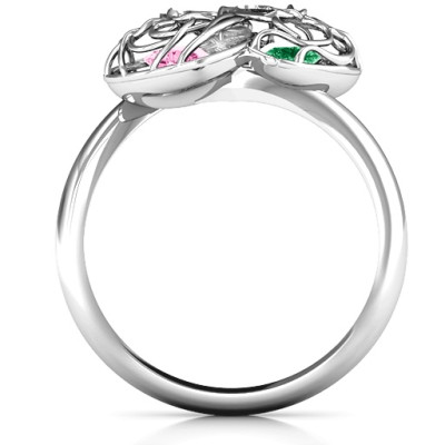 Stunning Double Heart Cage Ring with Customisable Heart-Shaped Birthstones