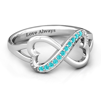 Sterling Silver Double Heart Infinity Ring with Diamond Accents