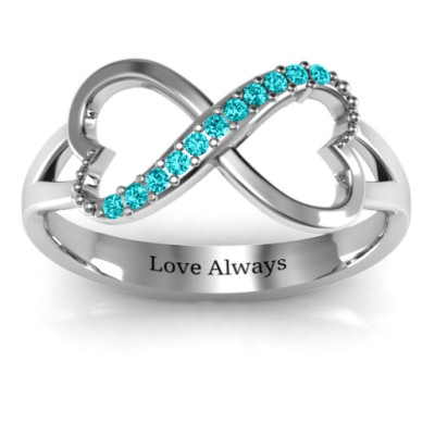 Sterling Silver Double Heart Infinity Ring with Diamond Accents
