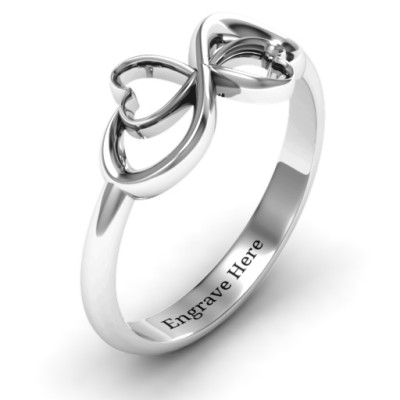 Silver Infinity Ring with Two Interlocking Hearts