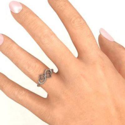 Silver Infinity Ring with Two Interlocking Hearts