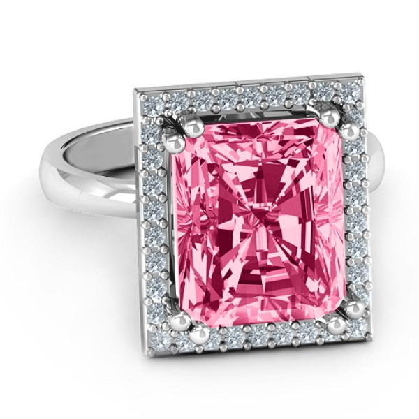 Emerald Cut Statement Ring with Halo - By The Name Necklace;