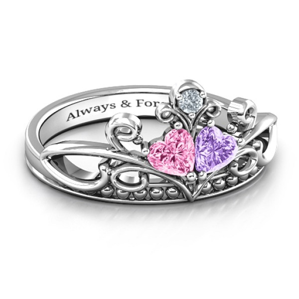Elegant Double Heart Tiara Engagement Ring