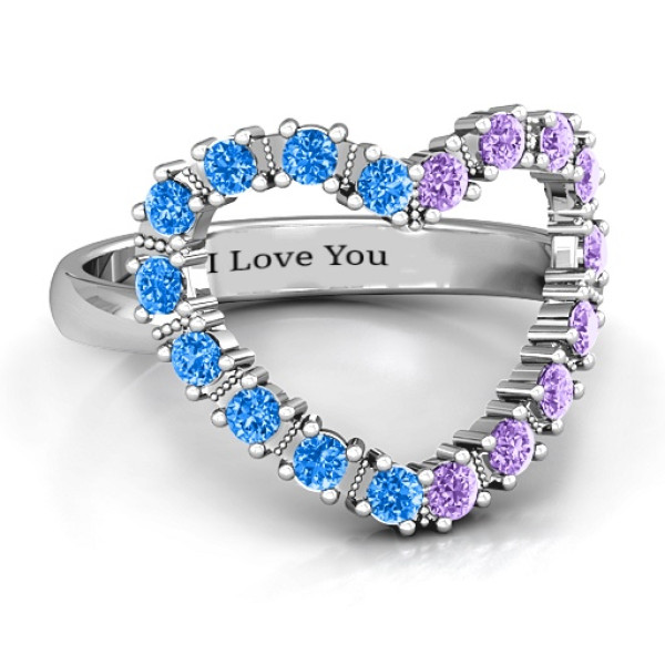 Women's Sterling Silver Floating Heart with Gemstones Ring