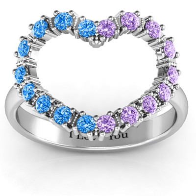 Women's Sterling Silver Floating Heart with Gemstones Ring