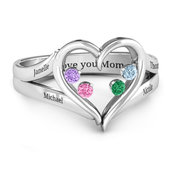 Sterling Silver Birthstone Ring Shaped like a Heart - Forever in My Heart