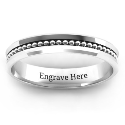 Women's Bevelled Ring with Groove and Beaded Forge Design