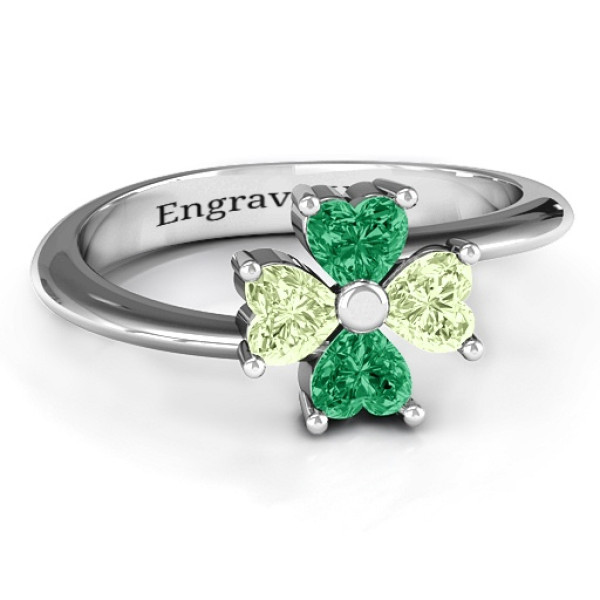 Stunning Four Heart Clover Sterling Silver Ring