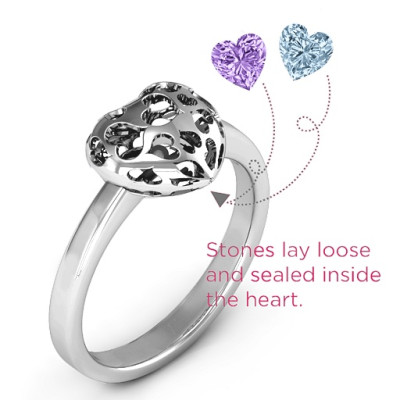 Petite Heart-Shaped Ring with Cut-out Caged Hearts and Infinity Band