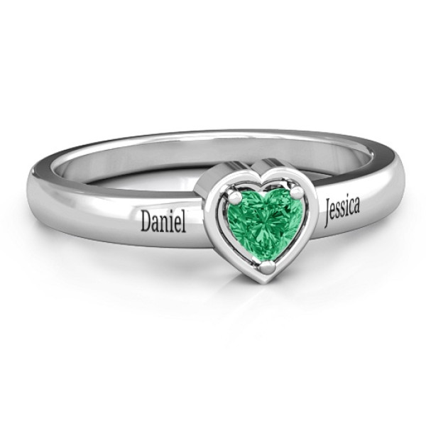 Sterling Silver Heart Shaped Ring with Heart-Shaped Centre