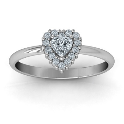 Elegant Sterling Silver Heart Halo Promise Rings