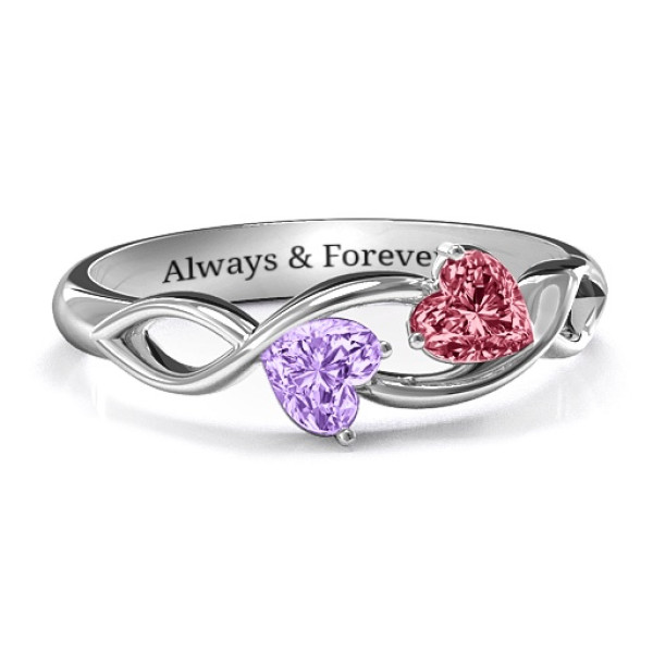 Heart Gemstone Ring - Sterling Silver Band with Heart Shaped Stones
