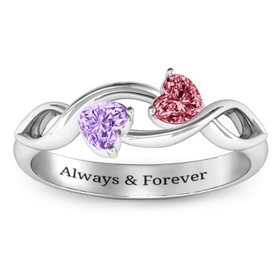 Heart Gemstone Ring - Sterling Silver Band with Heart Shaped Stones