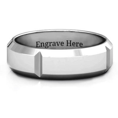 Hercules Quad Bevelled and Grooved Men's Ring - By The Name Necklace;