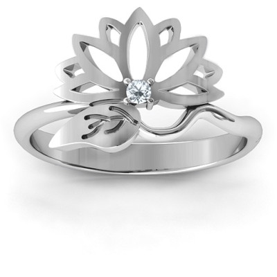 Sterling Silver Leaf and Lotus Flower Wrap Ring