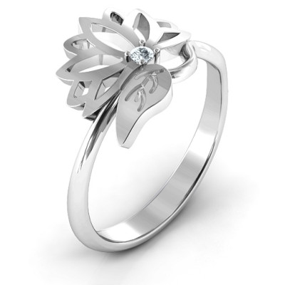 Sterling Silver Leaf and Lotus Flower Wrap Ring