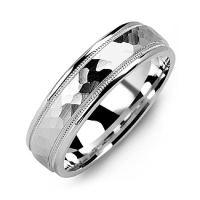 Matte Hammer-Cut Men's Ring with Milgrain Detail - By The Name Necklace;