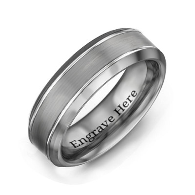 Men's Beveled Edge Brushed Centre Tungsten Ring - By The Name Necklace;