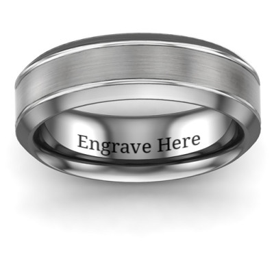 Men's Tungsten Ring with Brushed Centre & Beveled Edge