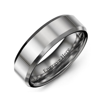 Men's Beveled Edge Polished Tungsten Ring - By The Name Necklace;