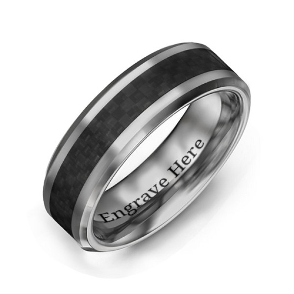 Men's Tungsten Ring with Black Carbon Fiber Inlay & Polished Finish
