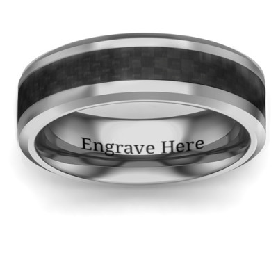 Mens Tungsten Ring with Black Carbon Fiber Inlay and Polished Finish