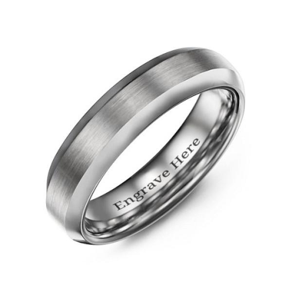 Mens Tungsten Wedding Band with Brushed Center & Polished Edges