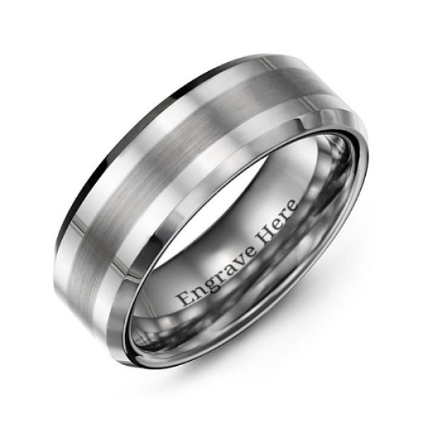 Men's Polished Tungsten Ring with Brushed Centre Stripe