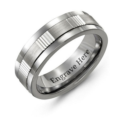 Men's Brushed Ribbed Tungsten Band Ring - By The Name Necklace;