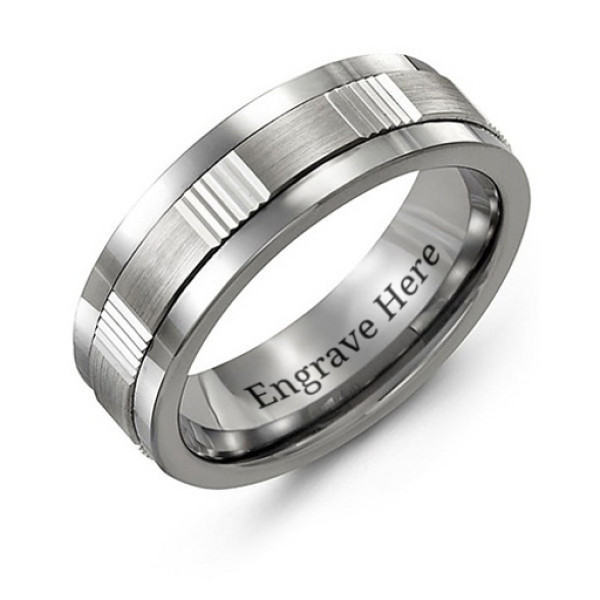 Men's Tungsten Ribbed Brushed Band Ring