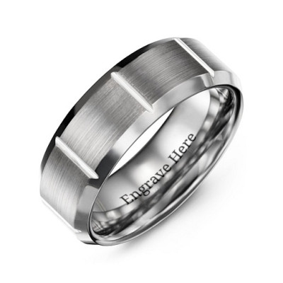 Men's Polished Tungsten Grooved Wedding Band
