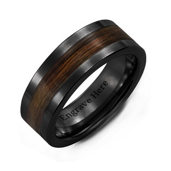 Mens Wooden Inlay Ceramic Ring
