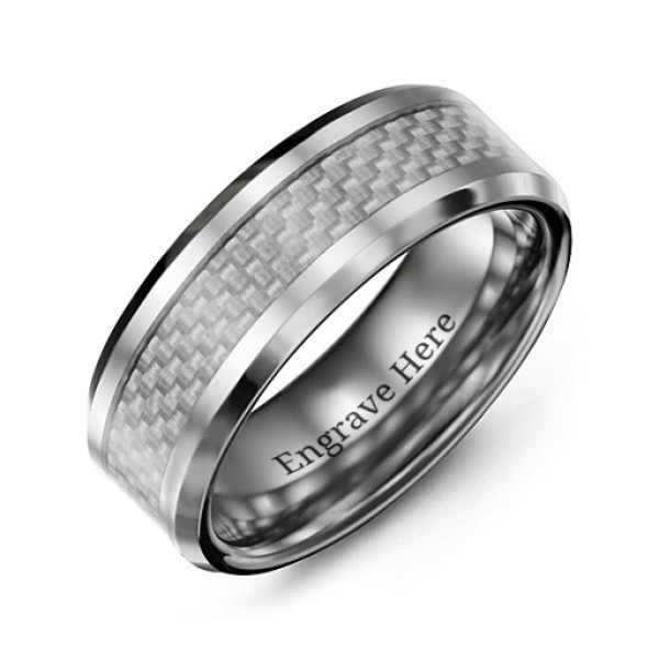 Men's Polished Tungsten Wedding Band with Clear Carbon Fiber Inlay